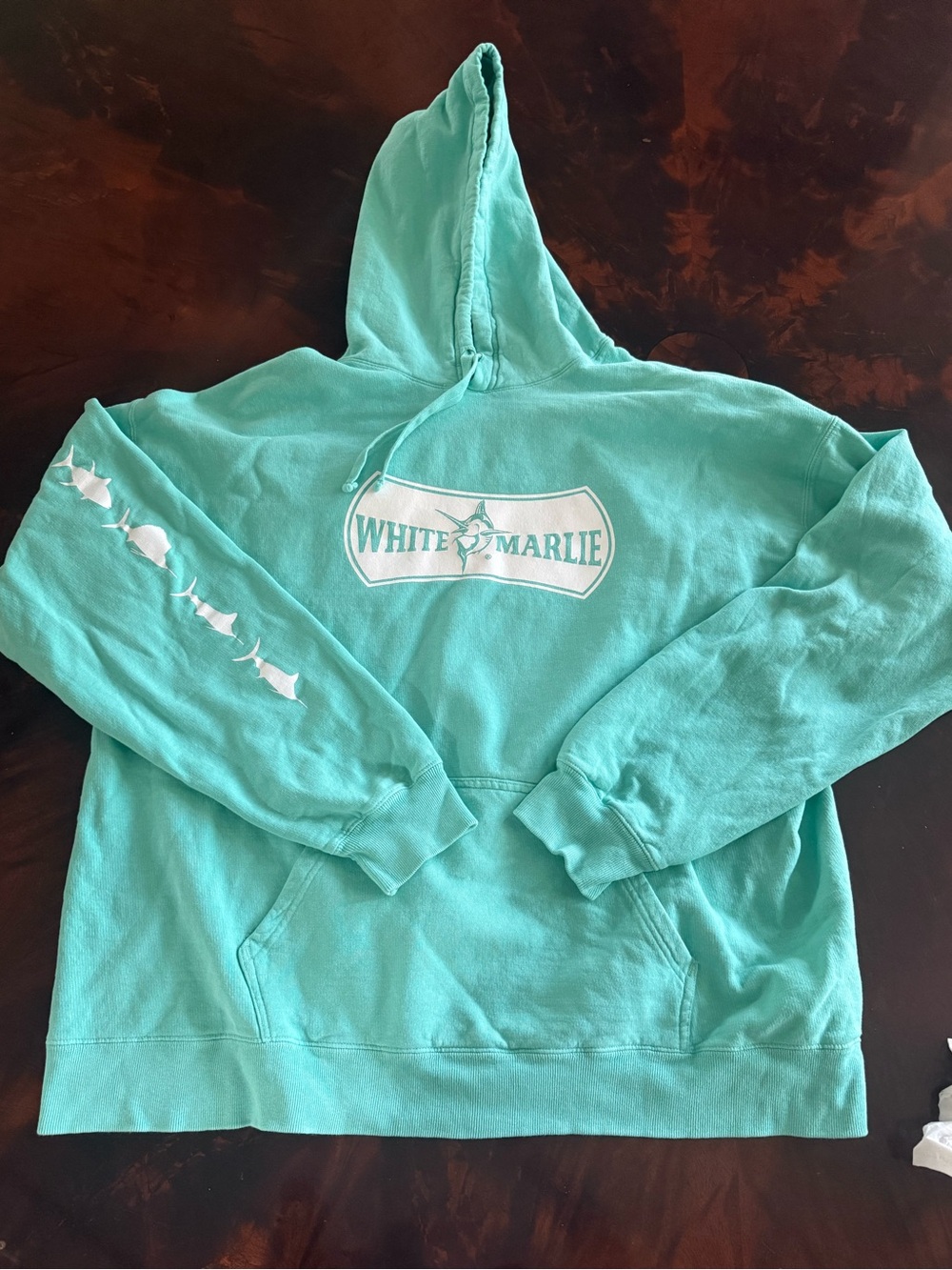 White Marlie Teal Graphic Hoodie